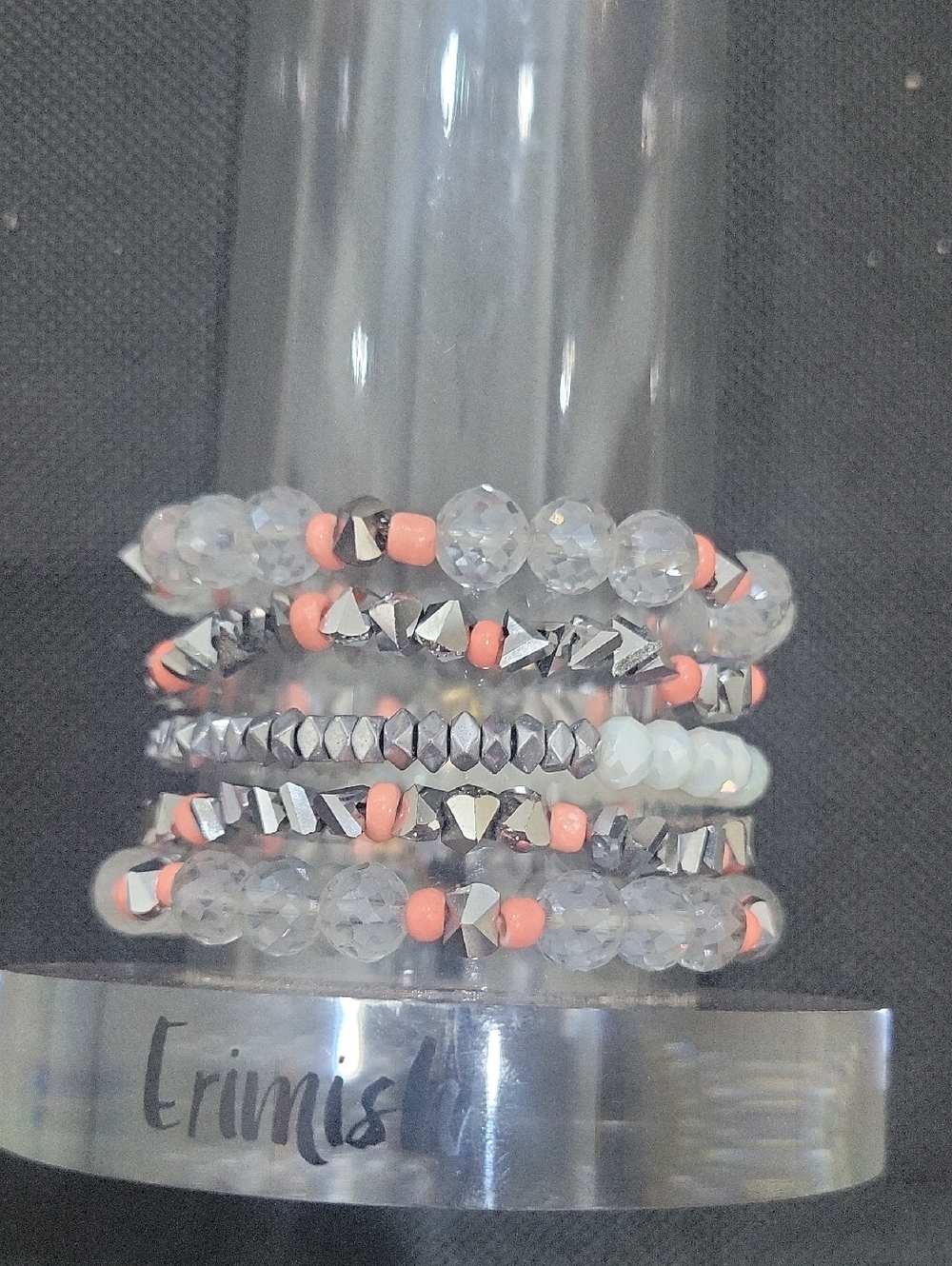 Erimish Clear Crystal & Coral Accent Stack Bracelet Set